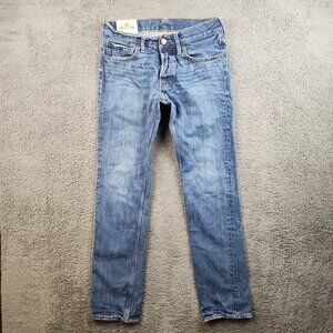 Y2K Men’s Athletic Skinny Jeans 30x32 Blue Button Fly Whiskered Skater Preppy